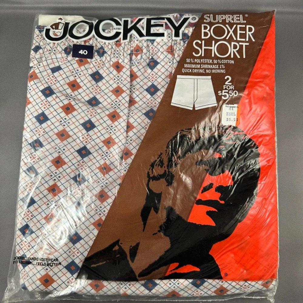 Vintage 70s Jockey Suprel Boxer Short 40 Polyester Cotton 2 Pack Retro Geometric
